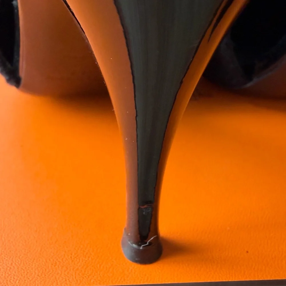 Saint Laurent Vesper Black Tweed Slingback Pointed-Toe Heels w/Gold Cap Toe 37 - Picture 4 of 7